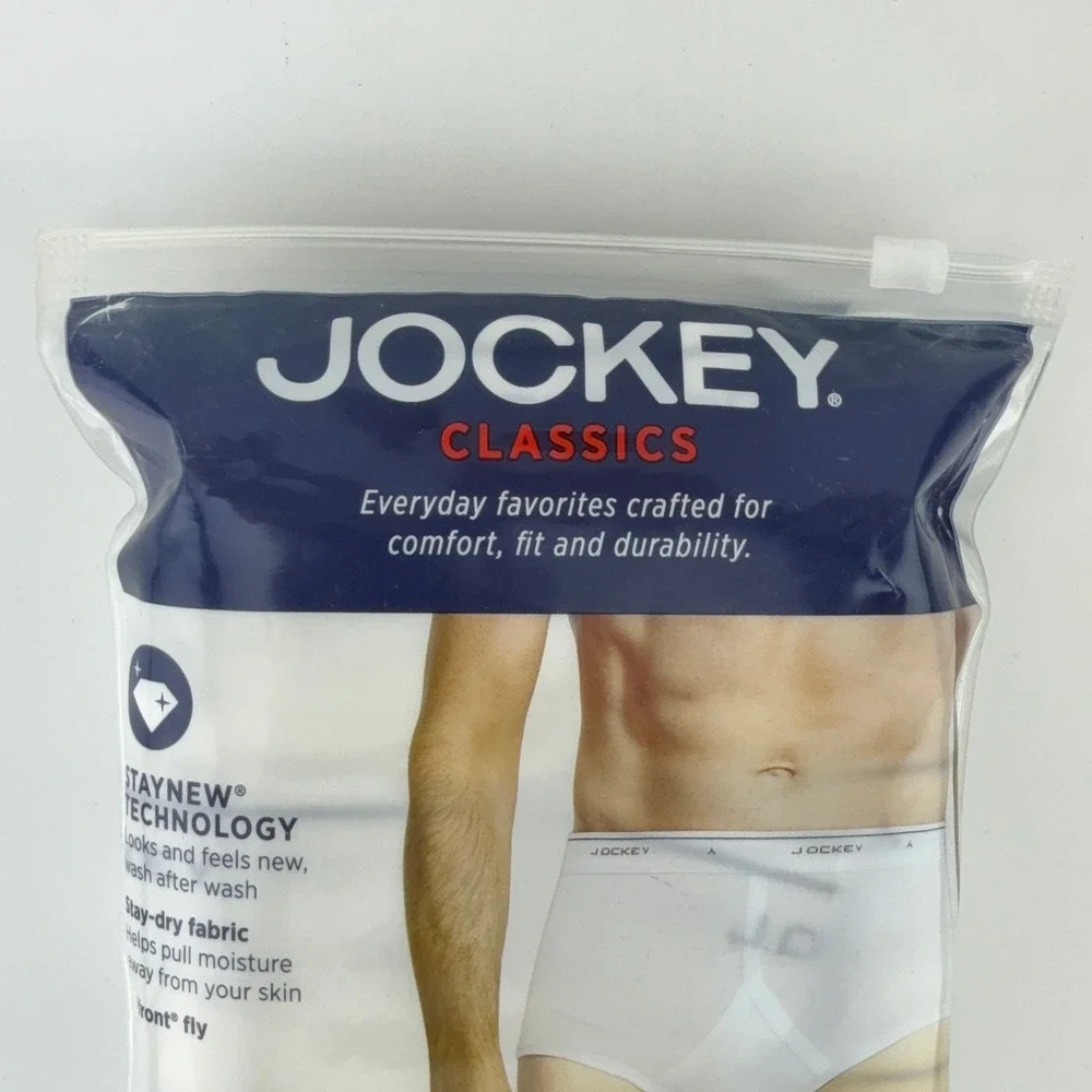 Jockey Classics Mens 3 Pack Full-Rise Briefs White 100% Cotton Size 42 Y-Front